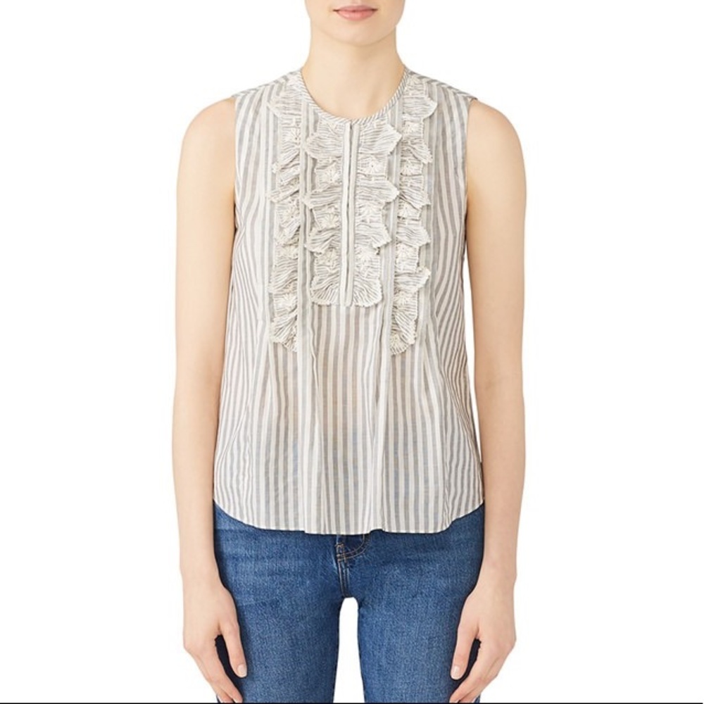 Rebecca Taylor stripe eyelet ruffle blouse 6